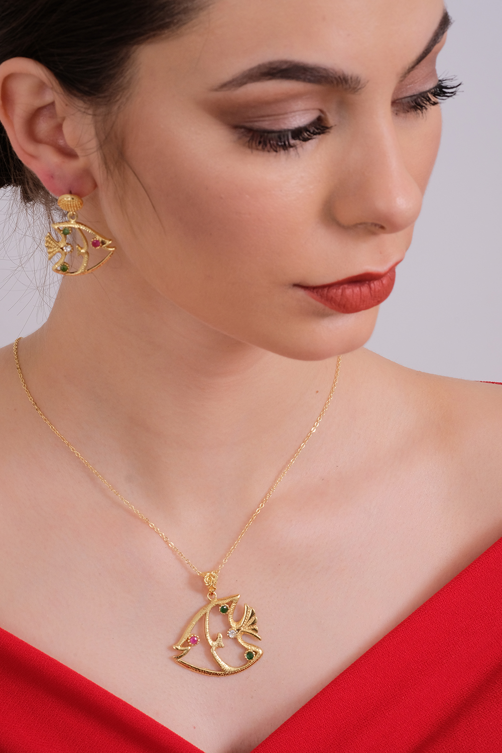 PAEON Necklace and Earrings Gold Plated Jewelry Set