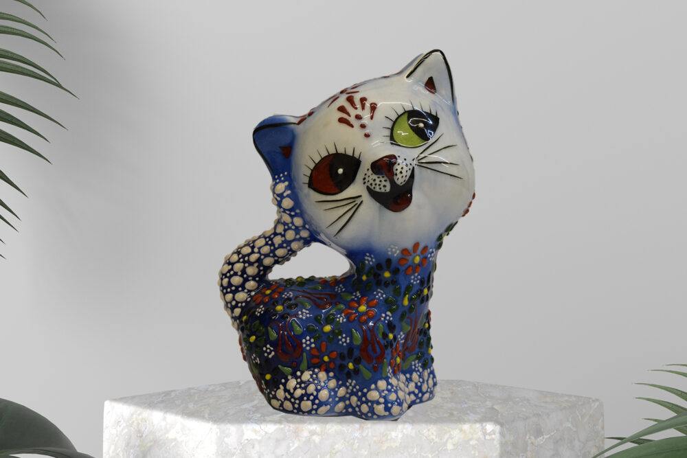 Ceramic 3D Cute Cat Figurine 6”