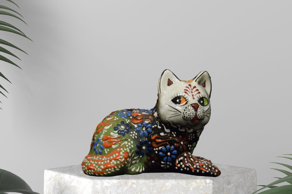 Ceramic Lying Cat Figurine 6”