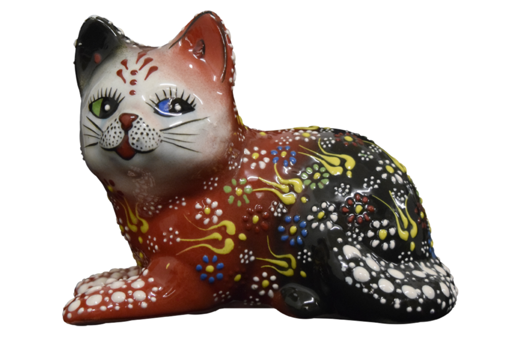 Ceramic Lying Cat Figurine 6”