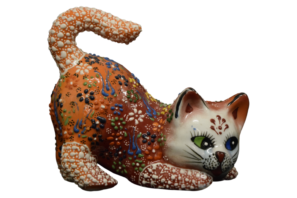 Ceramic 3D Playing Cat Figurine 6”