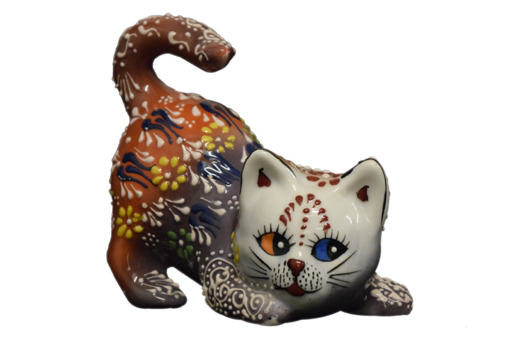 Ceramic 3D Playing Cat Figurine 6”