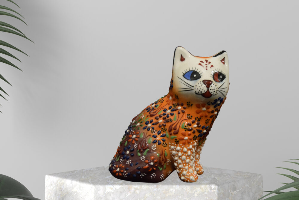 Ceramic Sitting Cat Figurine 6”