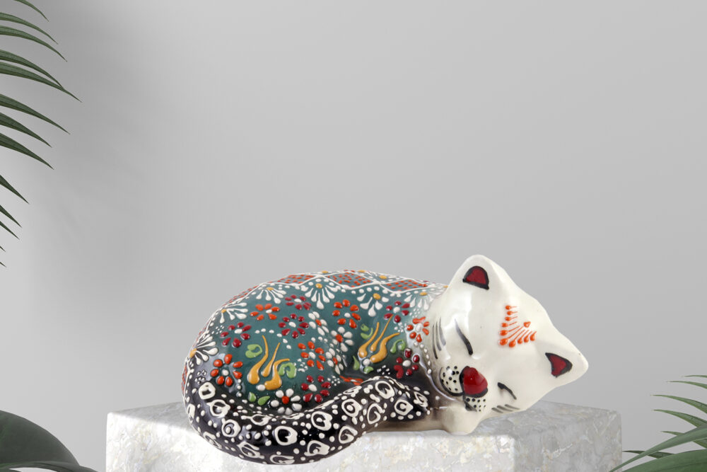 Ceramic 3D Sleeping Cat Figurine 6”