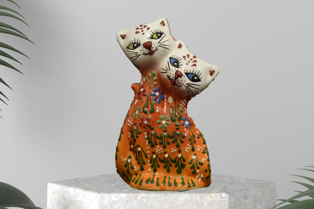 Ceramic Twin Cats Figurine 6”