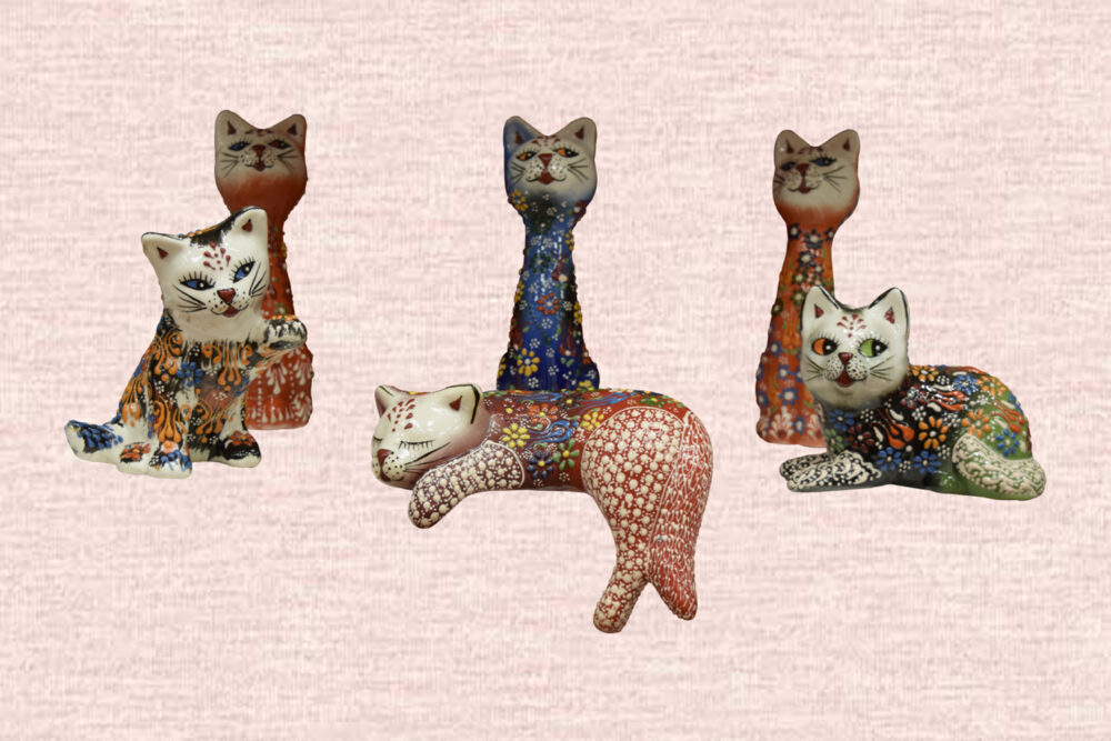 Ceramic Twin Cats Figurine 6”