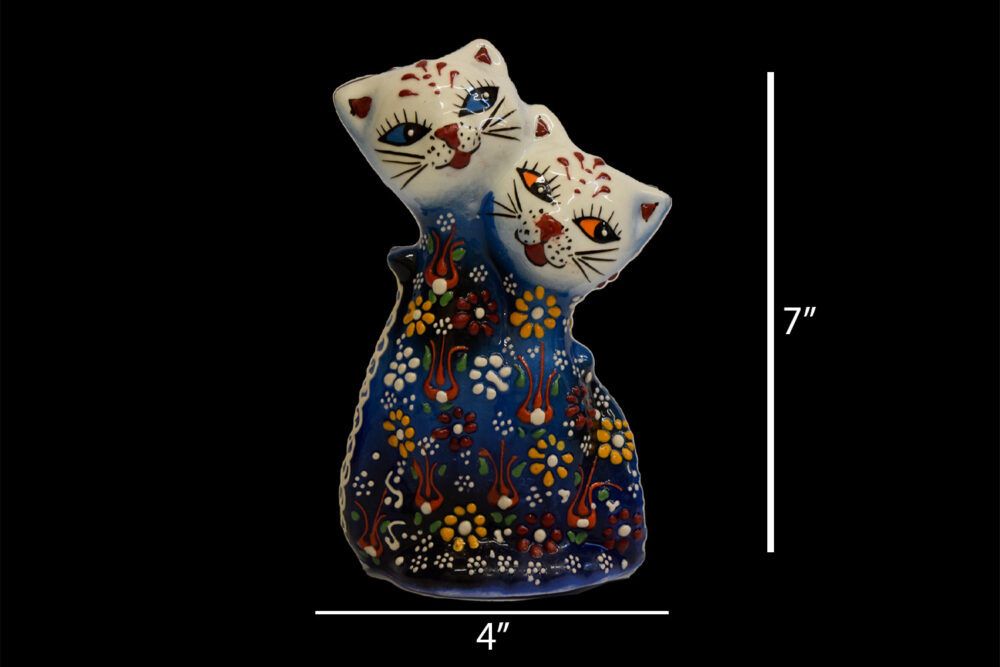 Ceramic 3D Twin Cats Figurine 6”